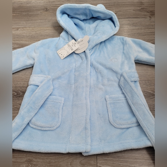 Baby Boys & Girls Unisex Dressing Gown Soft Plush Flannel Fleece Hooded Bath Rob - Picture 3 of 7